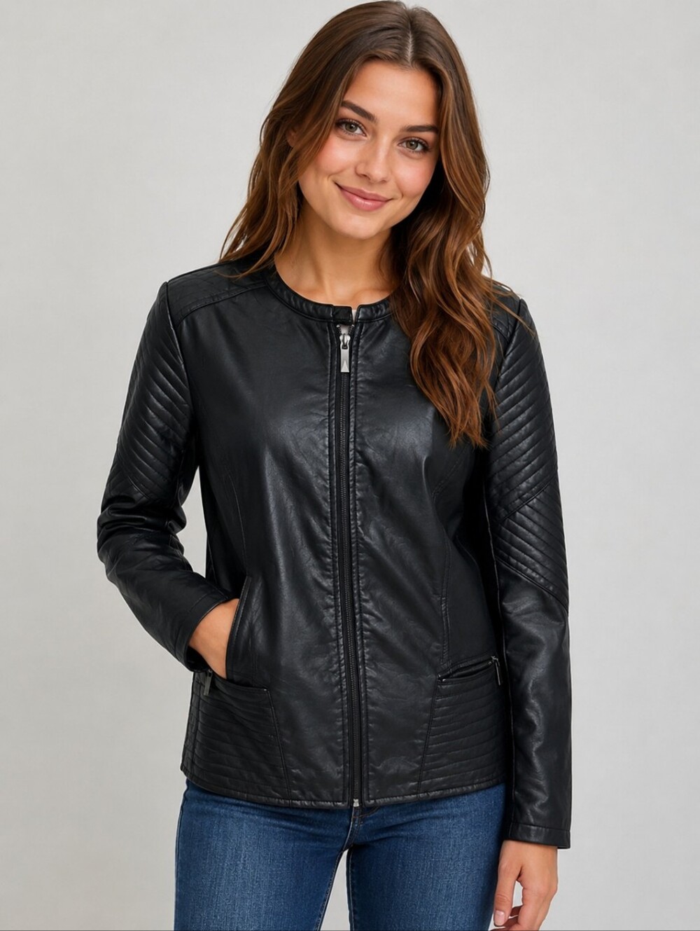 Therapy Black Quilted-Sleeve Faux Leather Moto Jacket. Size 2X.
